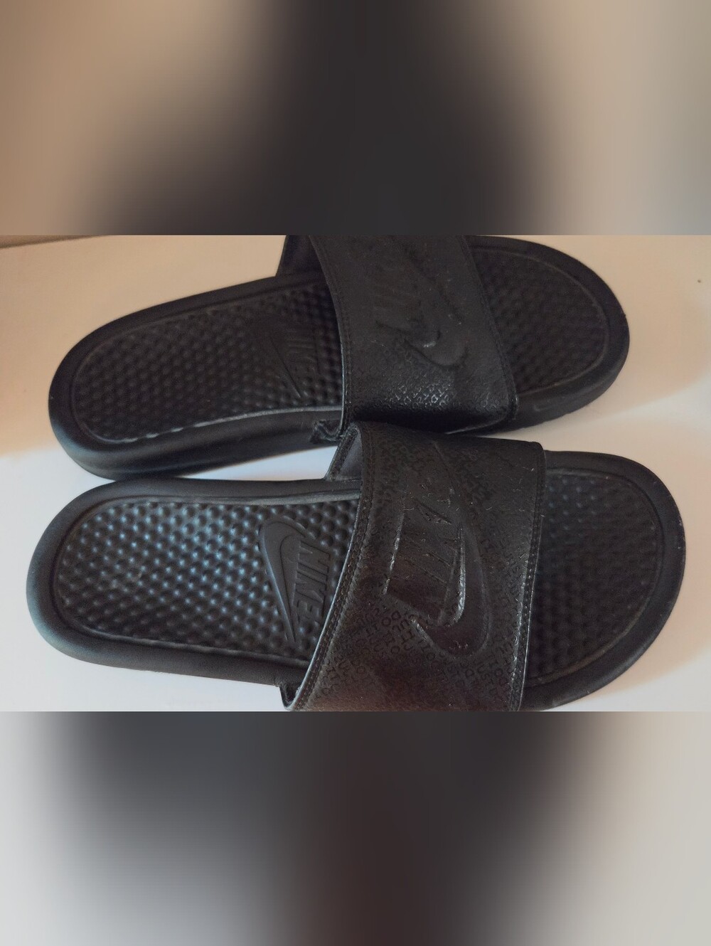 Nike Benassi JDI Slides, Men's Bl All-Black Slide Sandals with Embossed Logo 7